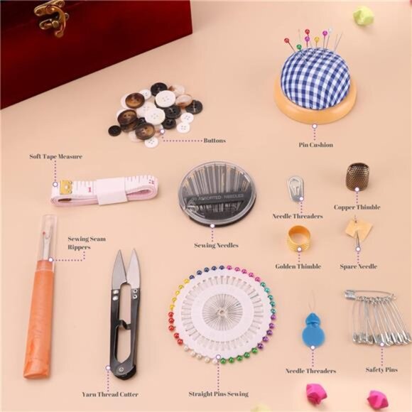 Handheld Sewing Machine, with Elegant Wooden Box and 153-Piece Sewing Kit, Mini - Picture 5 of 7